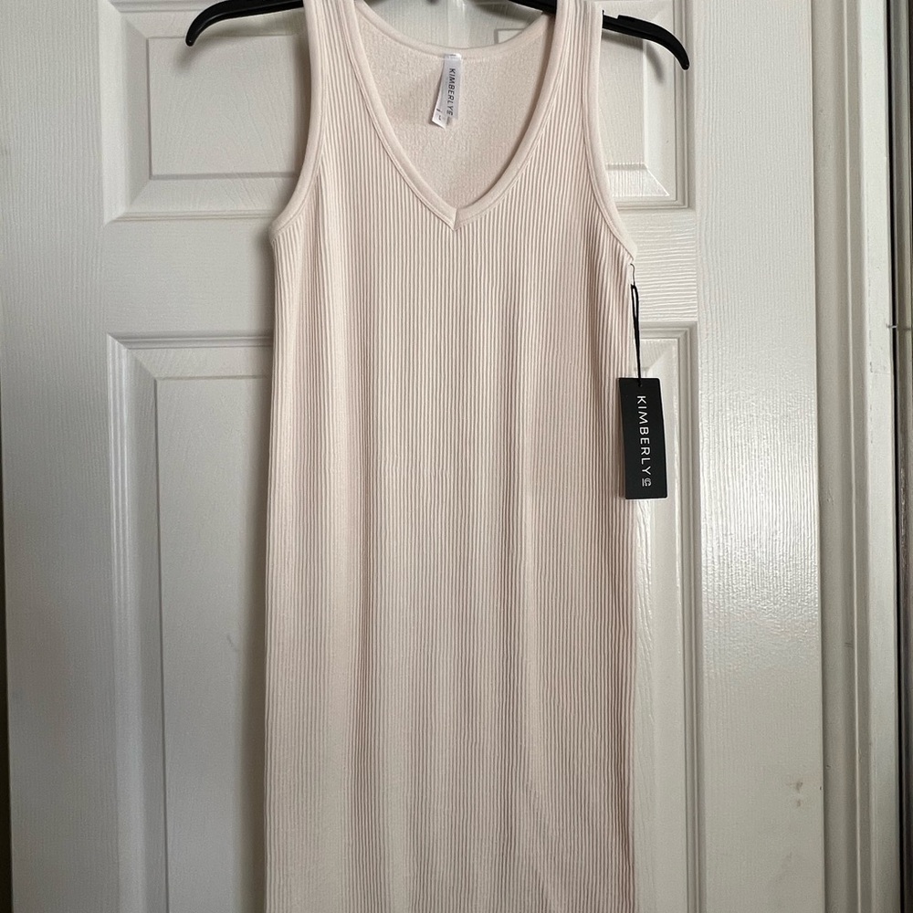 Cream ribbed tank dress
